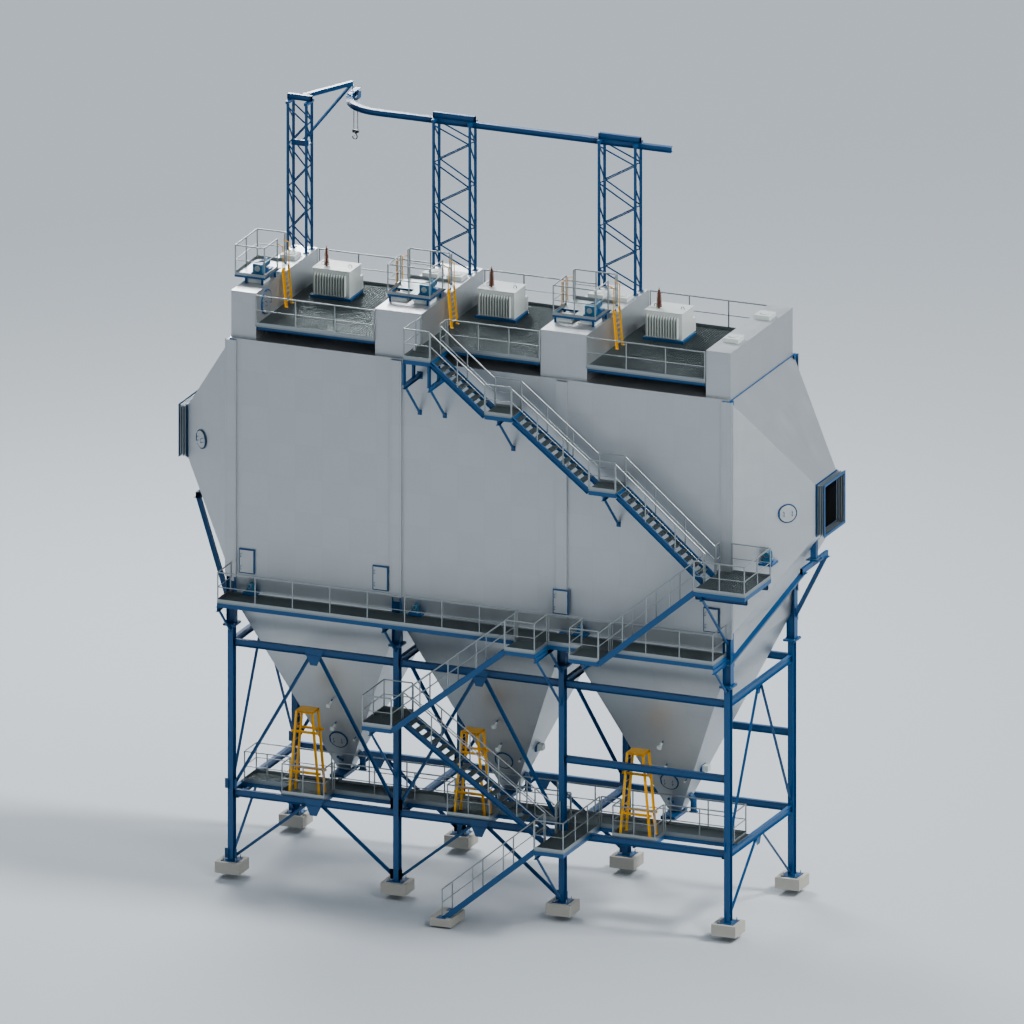 ESP assembly from a rear quarter angle with stairs and roof equipment